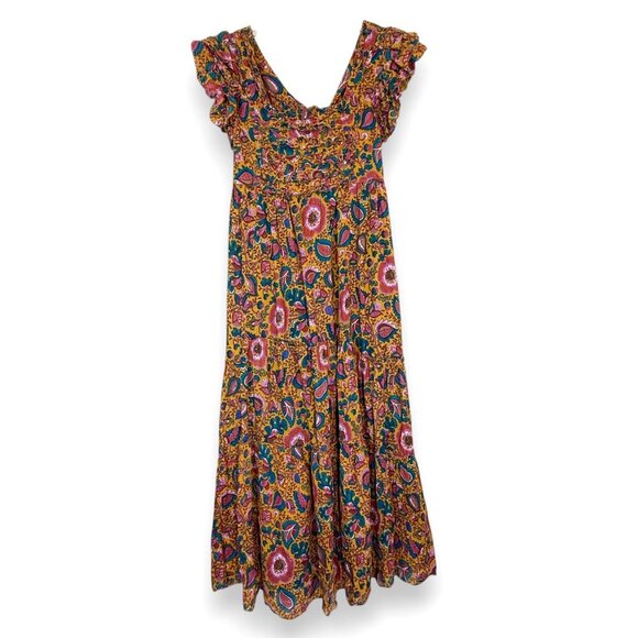 House of Harlow Floral Maxi Dress Mustard Back Open Tie Back Boho - Picture 1 of 9